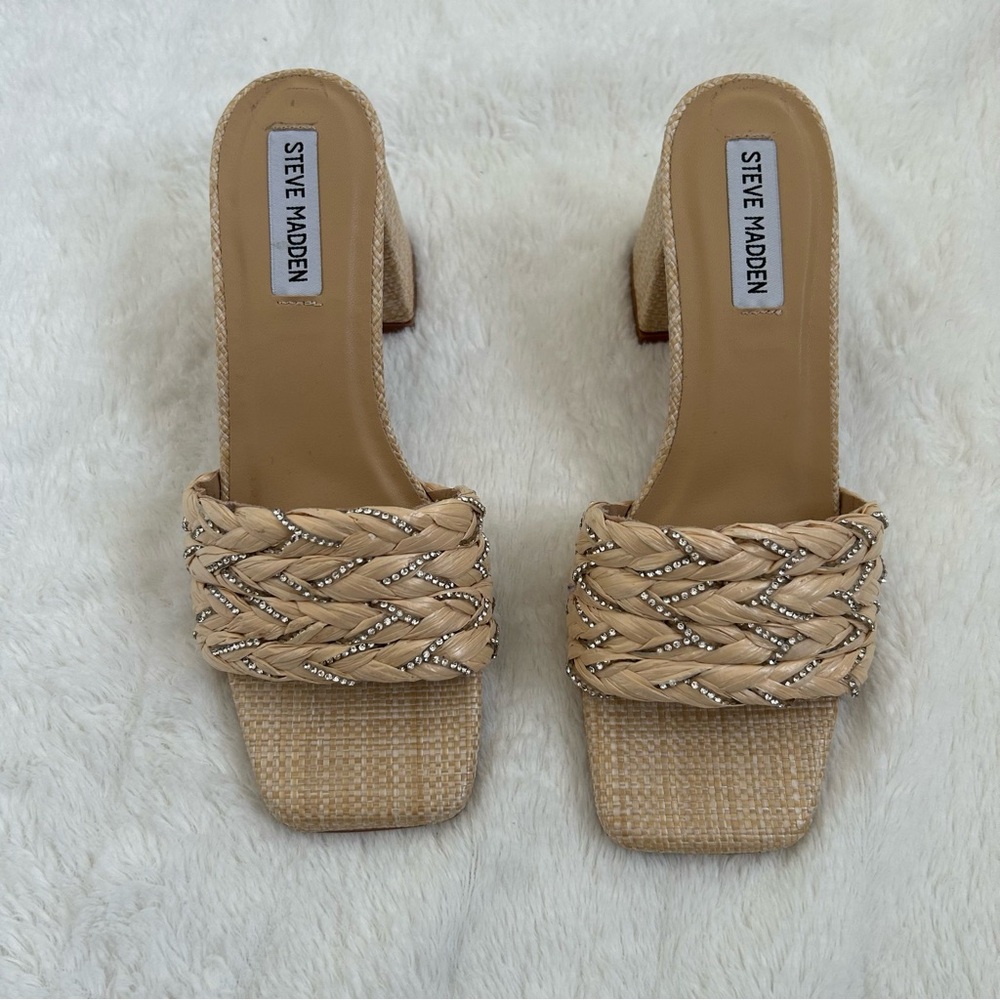 NWOT Steve Madden Beige Braided Rhinestone 38 Heels